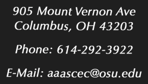 address 905 mount vernon ave, columbus ohio + email:  aaascec@osu.edu